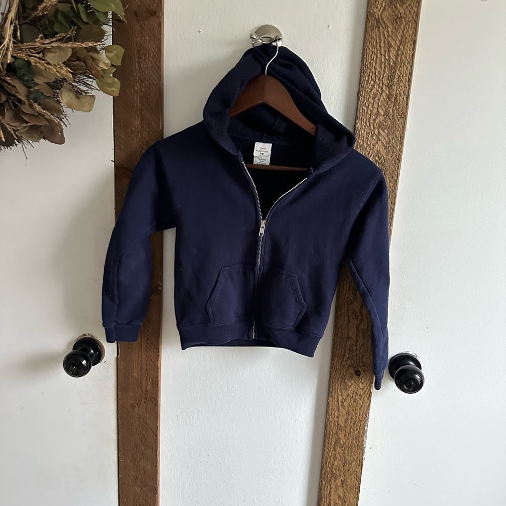 Hanes Boys Eco Smart Navy Blue Full Zip Hoodie Sweatshirt Jacket Size 6-8